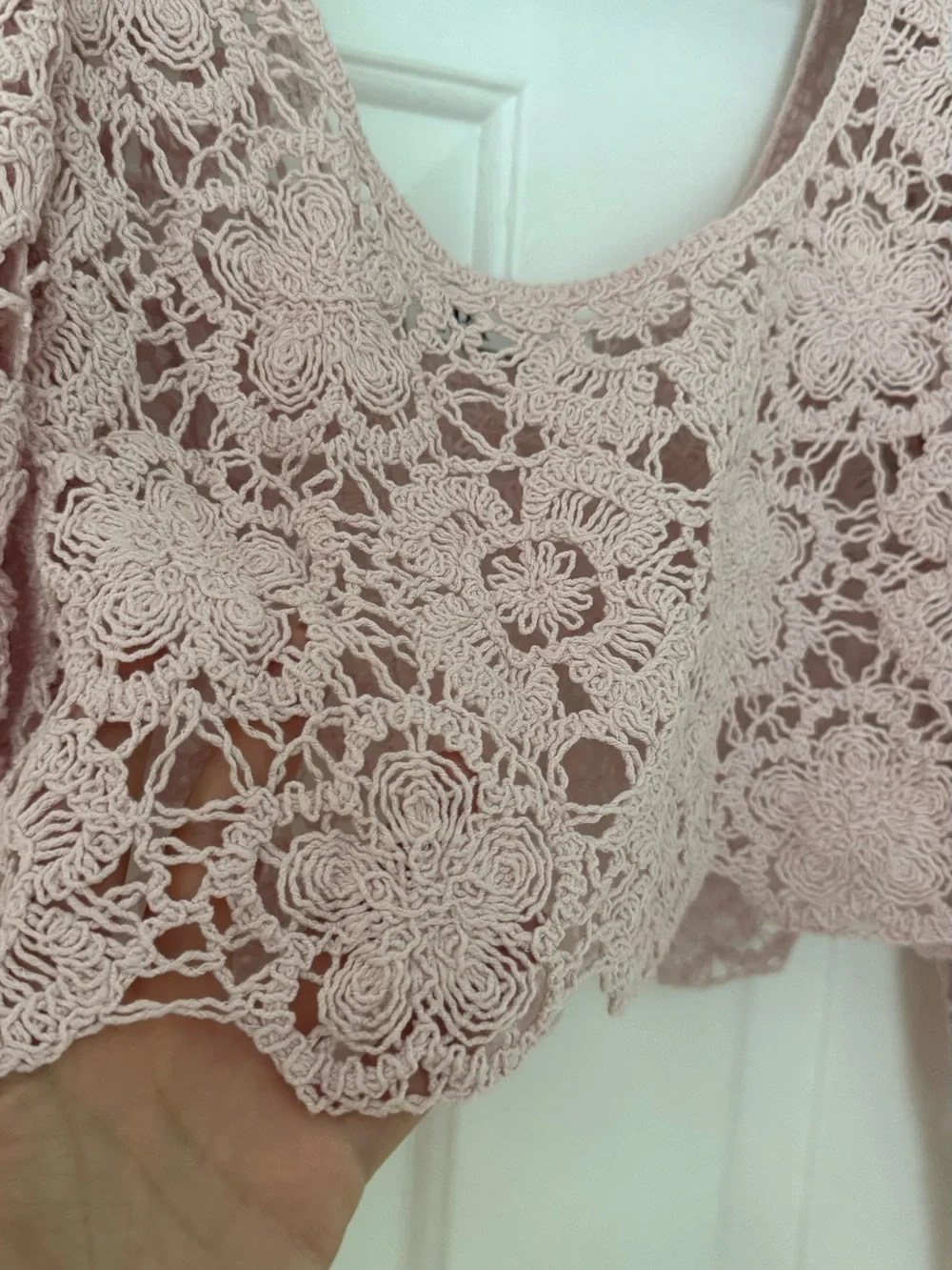 Zara Blush Pink Crochet Lace Scoop-Neck Crop Top